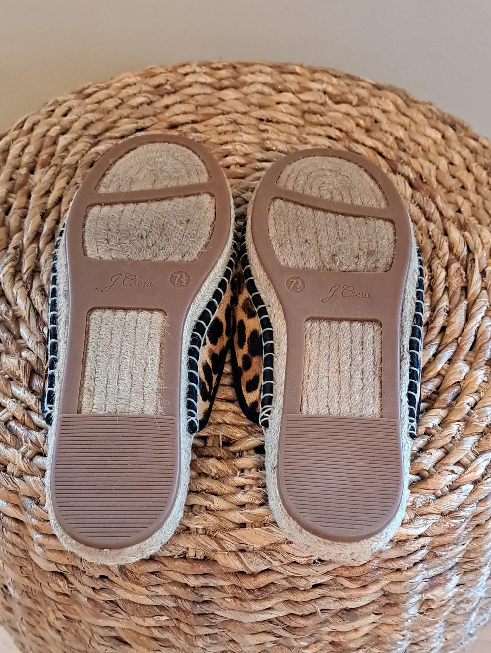 J.Crew Womens Preppy Leopard Print Calf Hair Slip On Espadrilles Flat Mules 7.5